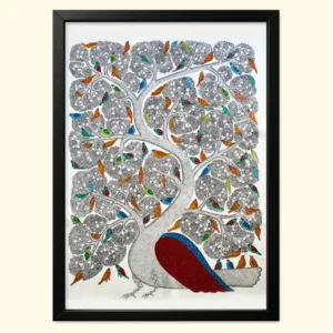 The Tree of Life with Peacocks and Birds | Kachni Style – Madhubai Arts (Mithila Painting)