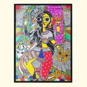 Ardhanarishvara: Divine Union of Shiva and Shakti – Traditional Bharni Madhubani