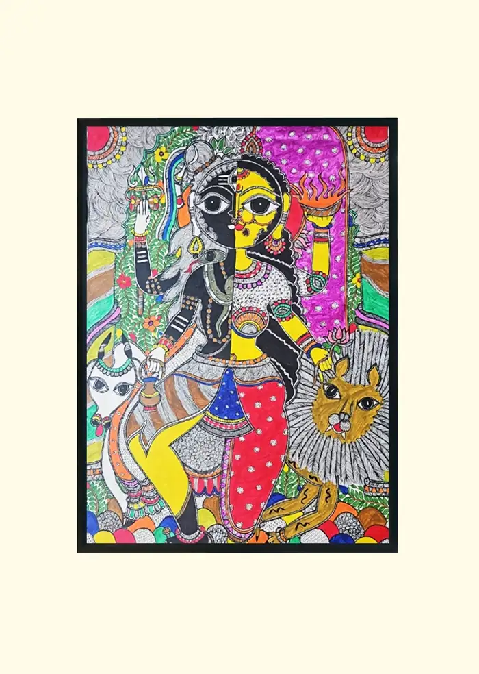 Ardhanarishvara: Divine Union of Shiva and Shakti - Traditional Bharni Madhubani